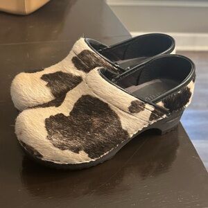 Sanita Cow Print Mules with Black Accents Size 35. Only Worn Once!!